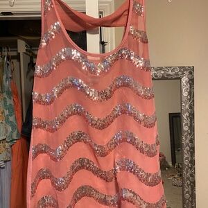 Sequin Wave Coral Tank Top